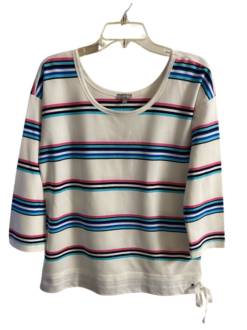 T by Talbots Medium Horizontal Stripe Ribbed Knit Top Side Tie NWT